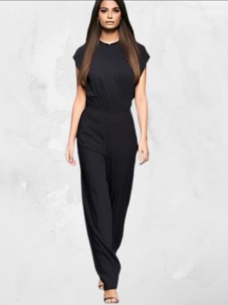 Vince Black Cap-Sleeve Jumpsuit 100% Silk
